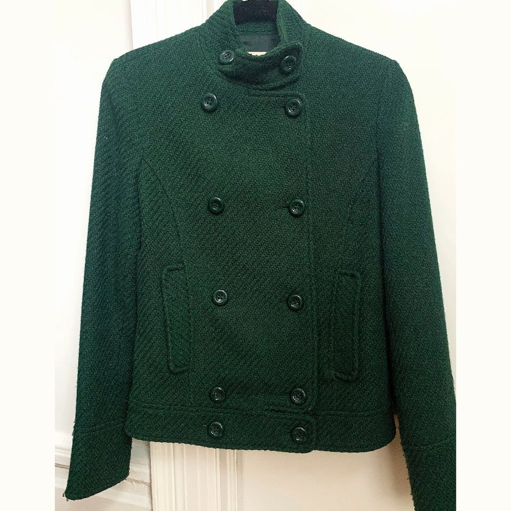 MANGO MNG CASUAL DARK GREEN WOOL BOMBER JACKET